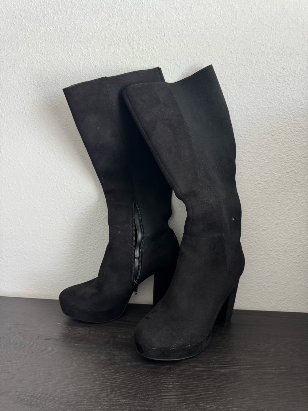 Black Suede High-Heel Knee Boots